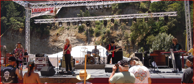 Laurie Morvan Band blazing the blues at the Redwood Run in Piercy, CA
