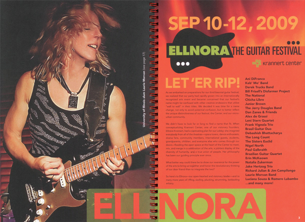 Ellnora Guitar festival features Laurie Morvan's picture on the front cover of the booklet.