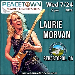 Laurie Morvan to play Peacetown Summer Concert series on Wed July 24, 2024..