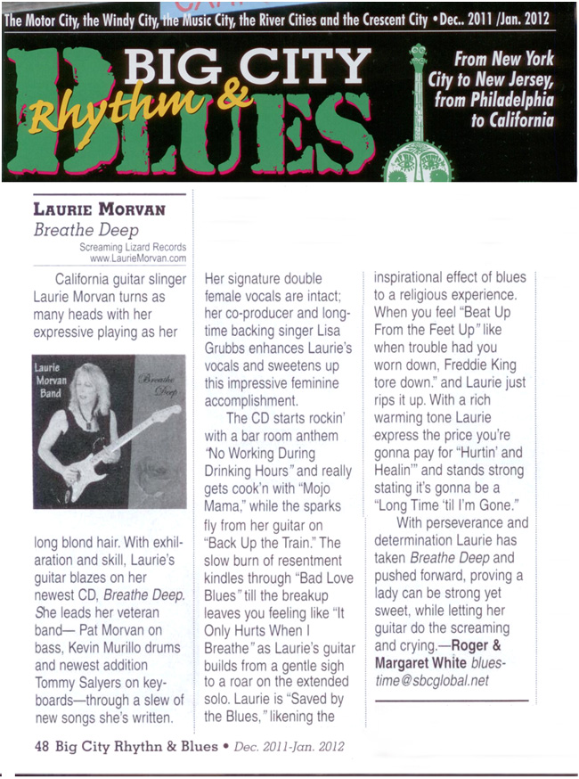 Big City Blues reviews Breathe Deep by the Laurie Morvan Band in their Dec 2011 issue