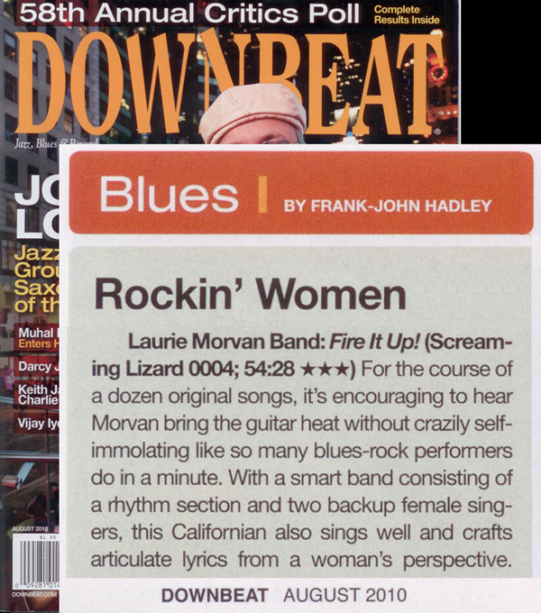 Fire It Up! CD review in DownBeat Mag Aug 2010, Laurie Morvan Band