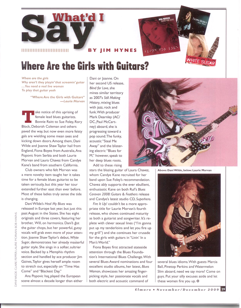 Elmore Magazine article by Jim Hynes entitled, Where Are The Girls With Guitars?