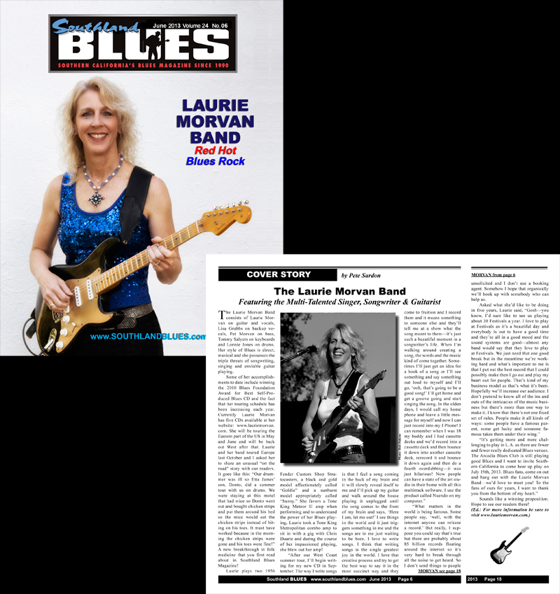 Laurie Morvan is the cover story for Southland Blues magazine June 2013 issue