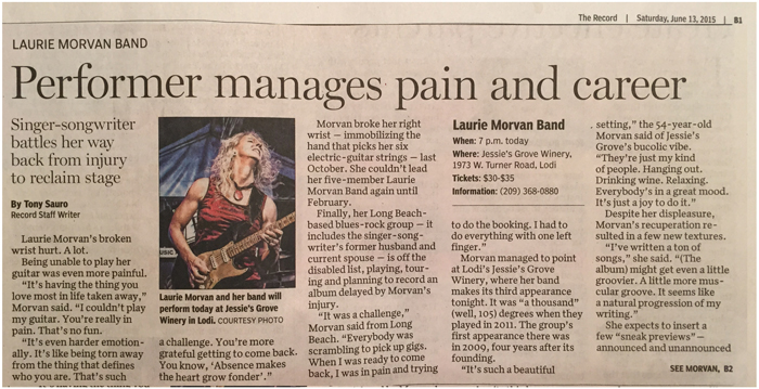 Performer manages pain and career - Laurie Morvan returns to stage in Lodi, CA