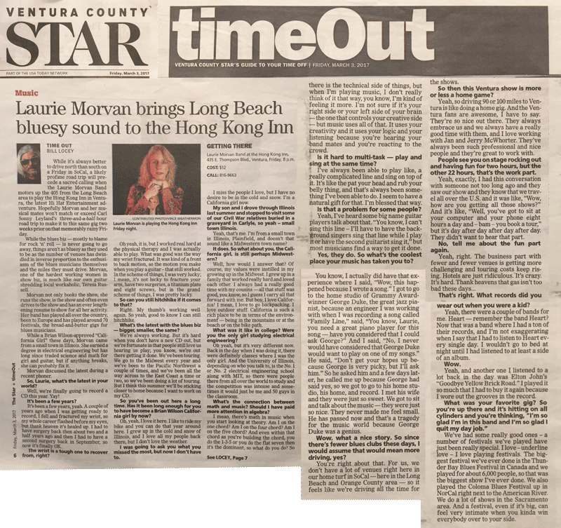 Pasadena Weekly newspaper Arts Section Feature Article on the Laurie Morvan Band