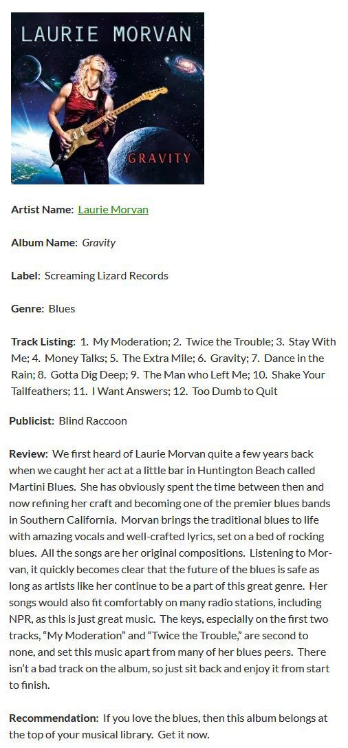 Indie Voice Blog on LA Music Critic.com review of Gravity